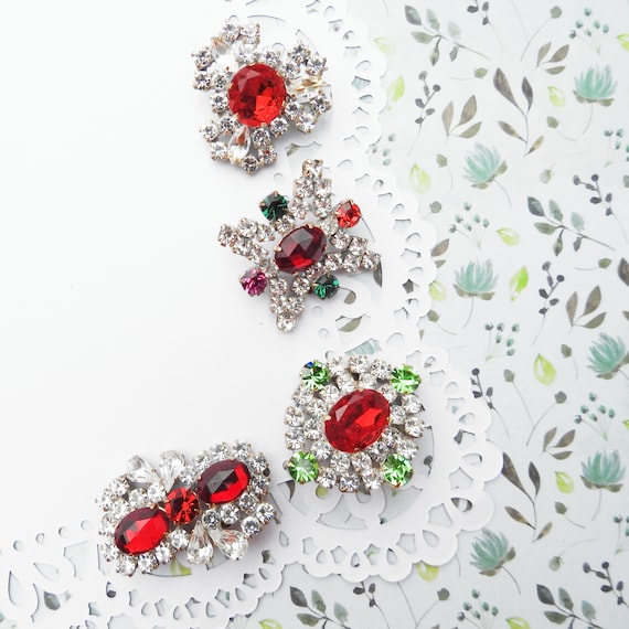 Red Czech rhinestone buttons