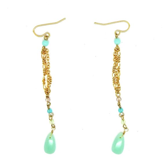 Mint green long chain earrings
