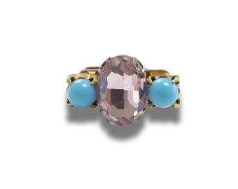 Vintage Charm Handmade Ring – Pink & Light Blue Rhinestones – Adjustable – US Size 7.5 - Gift for your mom, sister, best friend, or yourself