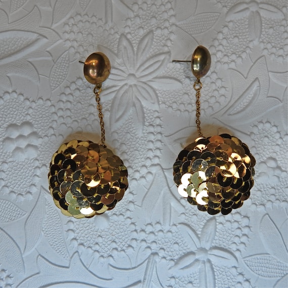 Sequin ball drop earrings gold disco dangle party hanging wear stud dance costume