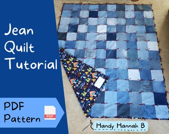 PDF Jean Quilt Tutorial | Denim Quilt Tutorial | Make Your Own Hand-tied Jean Quilt | PDF Pattern Download