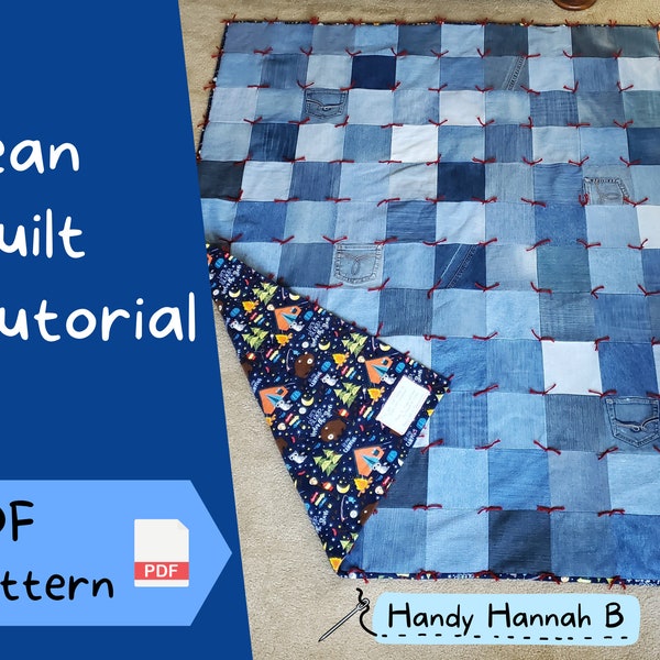 PDF Jean Quilt Tutorial | Denim Quilt Tutorial | Make Your Own Hand-tied Jean Quilt | PDF Pattern Download