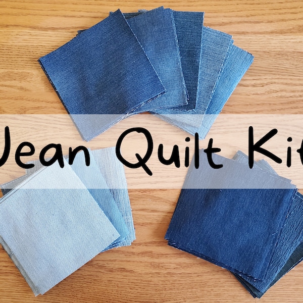 Precut Jean Quilt Kit Using Reclaimed Jeans | Denim Quilt Kit | Make Your Own Quilt | 6.5” Blocks