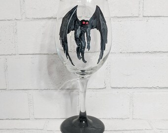 Mothman Hand Painted Wine Glass