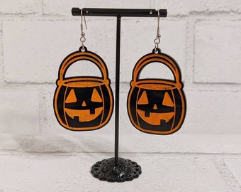 Jack-o'-lantern Pumpkin Bucket Earrings