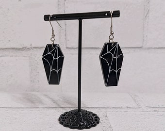 Spooky Spiderweb Coffin Earrings