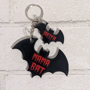 Mama Bat and Baby Bat Personalized Keychain