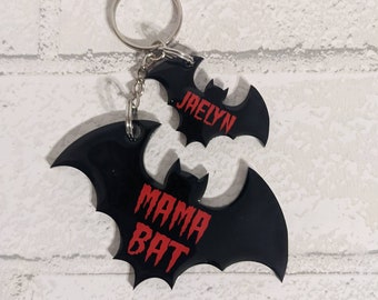 Mama Bat and Baby Bat Personalized Keychain