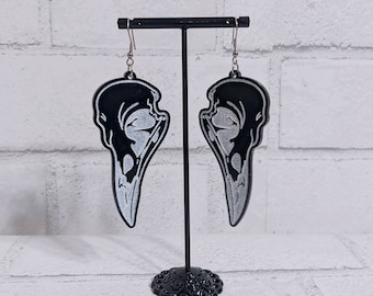 Raven Skull Dangle Earrings