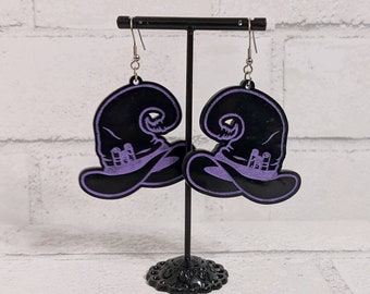 Black and Purple Witch Hat Earrings