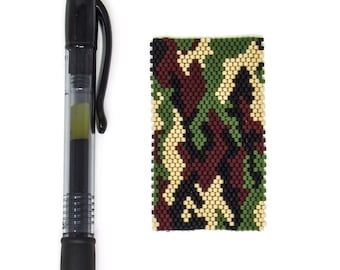 Camo Pen Wrap, Even Count Peyote Pattern, Woodland Camo Pen Wrap, Camouflage Beading Patterns, Peyote Patterns for Pilot G2 Pens, 4 Colors