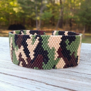 Camouflage Bead Pattern, Flat Peyote, Woodland Camo Pattern, Camo Bracelet Pattern, Even Count Peyote Pattern, Delica Bead Patterns 4 Colors