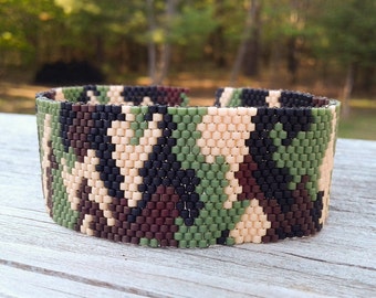 Camouflage Bead Pattern, Flat Peyote, Woodland Camo Pattern, Camo Bracelet Pattern, Even Count Peyote Pattern, Delica Bead Patterns 4 Colors