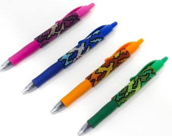 Colorful Pen Wrap Bead Patterns for Pilot G2 Pens, Camo Pen Wraps Even Count Peyote, Silver Lined Camouflage Pattern, 4 Colorways Included