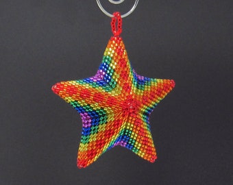 3D Beaded Star Ornament Pattern, Warped Square, Peyote 3D Star Beading Pattern, 3D Rainbow Star 3D Peyote Star Pattern, 12 Rows, 6 colors