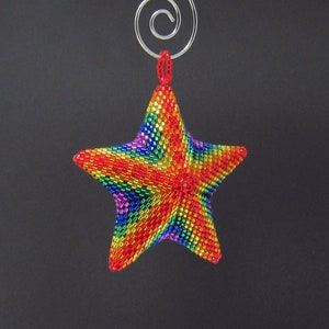 3D Beaded Star Ornament Pattern, Warped Square, Peyote 3D Star Beading Pattern, 3D Rainbow Star 3D Peyote Star Pattern, 12 Rows, 6 colors