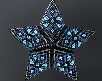 Moonlit Petals 3D Beaded Star Pattern 3 Dimensional Puffy Star Ornament Pattern Peyote Star Pattern Beaded Ornament Pattern 4 Colors 20 Rows