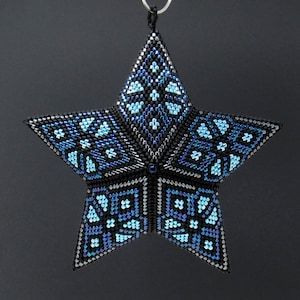 Moonlit Petals 3D Beaded Star Pattern 3 Dimensional Puffy Star Ornament Pattern Peyote Star Pattern Beaded Ornament Pattern 4 Colors 20 Rows