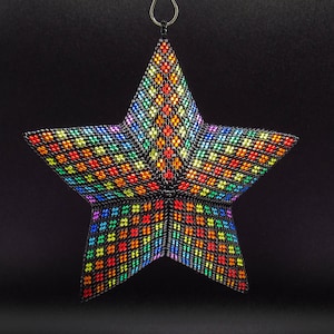 3D Beading Pattern, Bright Rainbow Stripes Beaded, Three Dimensional Puffy Star Ornament Pattern, 22 Rows, 8 Colors image 1