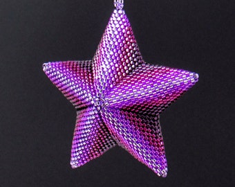 Purple Ombre 3D Peyote Star Pattern, 3 Dimensional Puffy Star Pattern, Peyote Star Pattern, Beaded Ornament Pattern, Beading Pattern, 14 Row