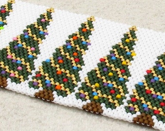 Even Count Peyote Christmas Tree Wide Cuff Bracelet Pattern, Christmas Tree Beading Patterns, 4 Lengths Included, 12 Colors, PDF Pattern