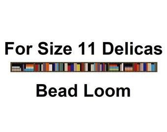 SINGLE SHELF Bookcase Bookshelf Bead Loom Pattern for Size 11 Delica Beads, 3 PDF Pattern Lengths Included, 9 Columns each, 12 Colors