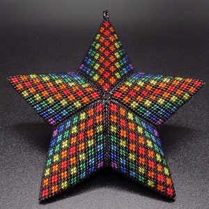 3D Beading Pattern, Bright Rainbow Stripes Beaded, Three Dimensional Puffy Star Ornament Pattern, 22 Rows, 8 Colors image 4