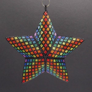 3D Beading Pattern, Bright Rainbow Stripes Beaded, Three Dimensional Puffy Star Ornament Pattern, 22 Rows, 8 Colors image 9