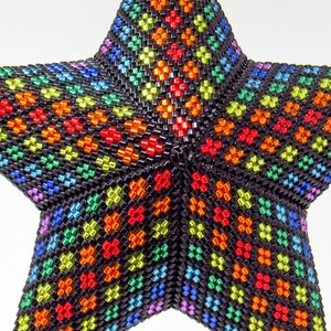 3D Beading Pattern, Bright Rainbow Stripes Beaded, Three Dimensional Puffy Star Ornament Pattern, 22 Rows, 8 Colors image 8