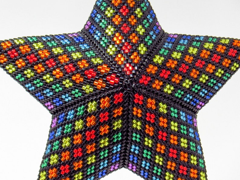 3D Beading Pattern, Bright Rainbow Stripes Beaded, Three Dimensional Puffy Star Ornament Pattern, 22 Rows, 8 Colors image 8