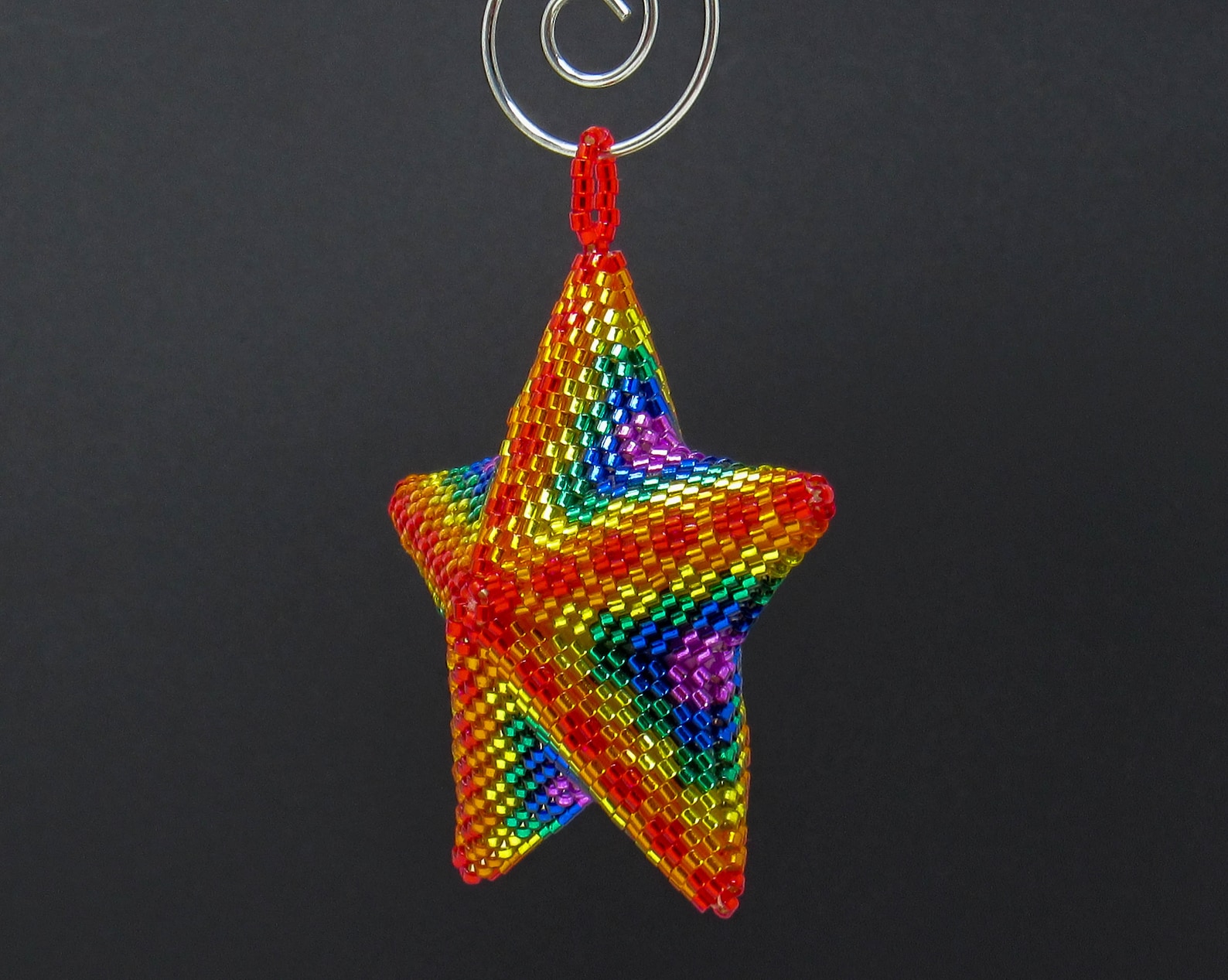 3D Beaded Star Ornament Pattern, Warped Square, Peyote 3D Star Beading