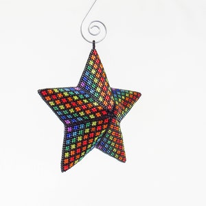 3D Beading Pattern, Bright Rainbow Stripes Beaded, Three Dimensional Puffy Star Ornament Pattern, 22 Rows, 8 Colors image 6