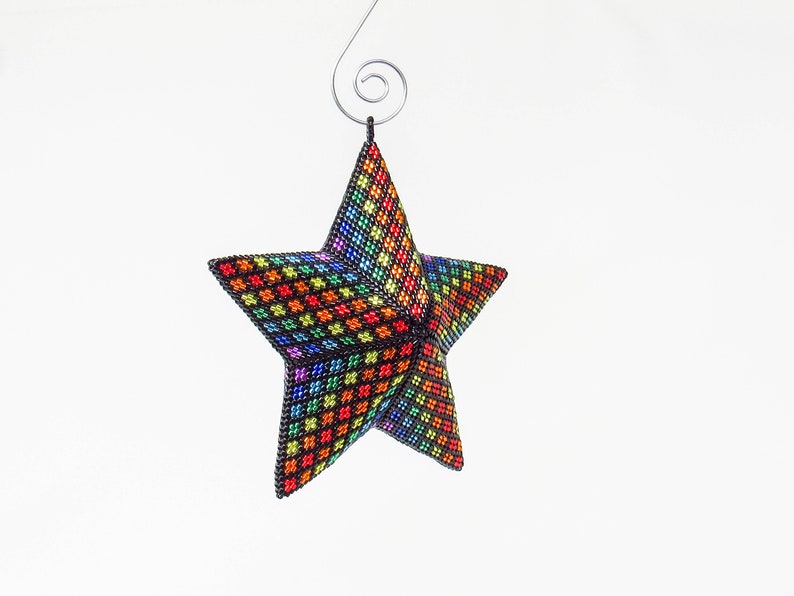 3D Beading Pattern, Bright Rainbow Stripes Beaded, Three Dimensional Puffy Star Ornament Pattern, 22 Rows, 8 Colors image 6