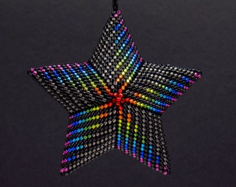 3D Peyote Beaded Star Ornament Beading Pattern, 14 Row, 11 Color, Silver Lined Windmill Beaded Star, 7 Page PDF, Many Photos, Quick & Easy!