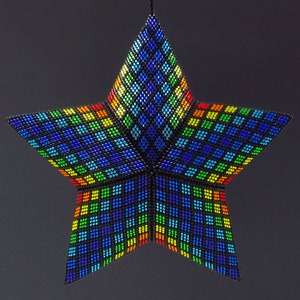 Patrón de estrella con cuentas 3D, patrón de adorno de estrella hinchada tridimensional, patrón de adorno con cuentas de patrón de estrella de peyote, cuentas de estrella arco iris 29 filas