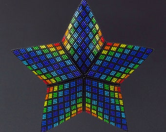 3D Beaded Star Pattern, 3 Dimensional Puffy Star Ornament Pattern, Peyote Star Pattern Beaded Ornament Pattern, Rainbow Star Beading 29 Rows