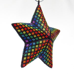 3D Beading Pattern, Bright Rainbow Stripes Beaded, Three Dimensional Puffy Star Ornament Pattern, 22 Rows, 8 Colors image 7