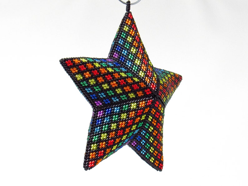 3D Beading Pattern, Bright Rainbow Stripes Beaded, Three Dimensional Puffy Star Ornament Pattern, 22 Rows, 8 Colors image 7