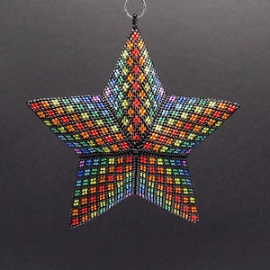 3D Beading Pattern, Bright Rainbow Stripes Beaded, Three Dimensional Puffy Star Ornament Pattern, 22 Rows, 8 Colors image 3