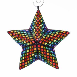 3D Beading Pattern, Bright Rainbow Stripes Beaded, Three Dimensional Puffy Star Ornament Pattern, 22 Rows, 8 Colors image 2