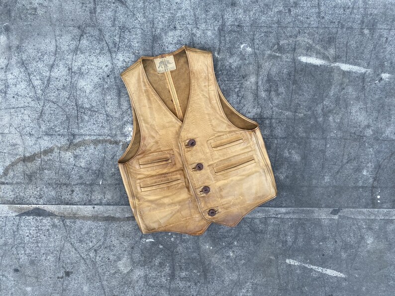 Vintage 60s Custom Leather Vest 1960s Suwanee Leathers Fitted Hippie Vest