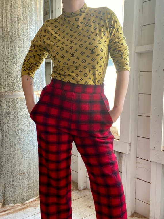 Vintage 60s Plaid Wool Pants / 1960s Buffalo Plaid