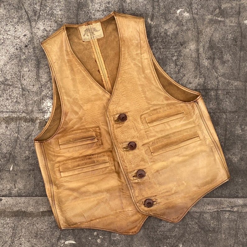 Vintage 60s Custom Leather Vest 1960s Suwanee Leathers Fitted Hippie Vest
