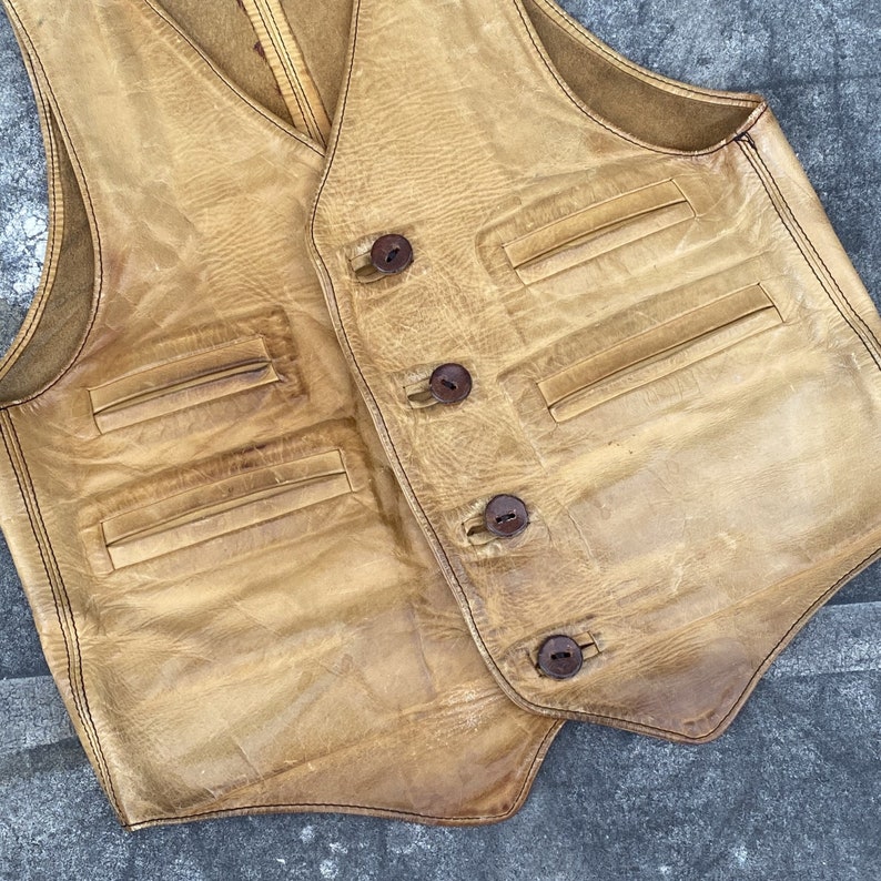 Vintage 60s Custom Leather Vest 1960s Suwanee Leathers Fitted Hippie Vest