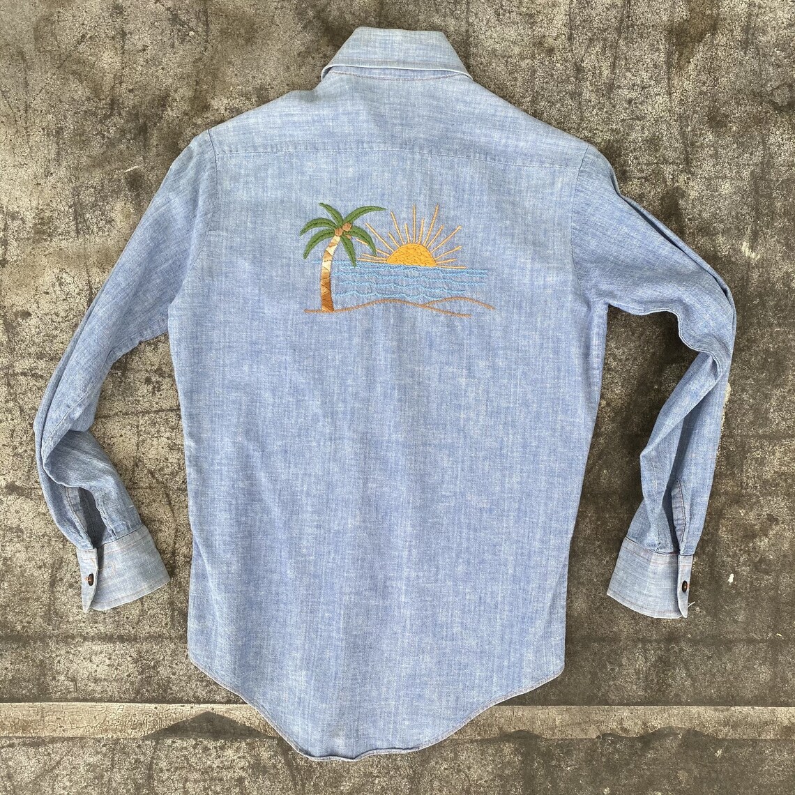 Vintage 70s Embroidered Chambray Shirt / 1970s Hippie Etsy