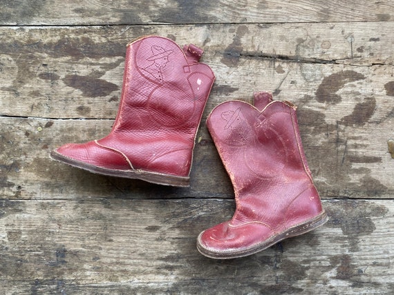 Vintage 40s Toddler Western Boots / 1940s Red Leat
