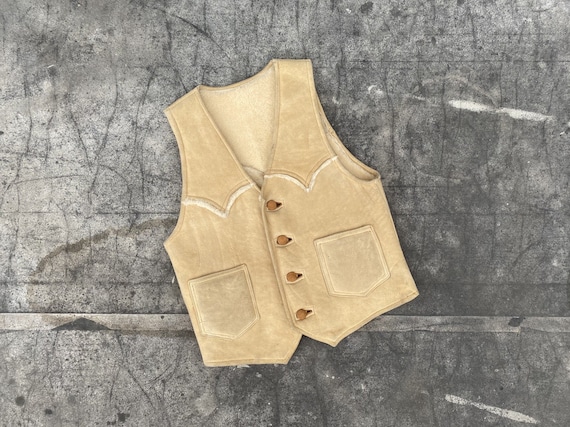 Vintage 80s Shearling Suede Vest / 1980s Genuine S