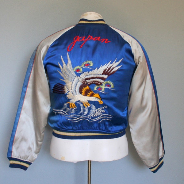 1950s Japanese TOUR JACKET / Reversible Embroidered Satin, S
