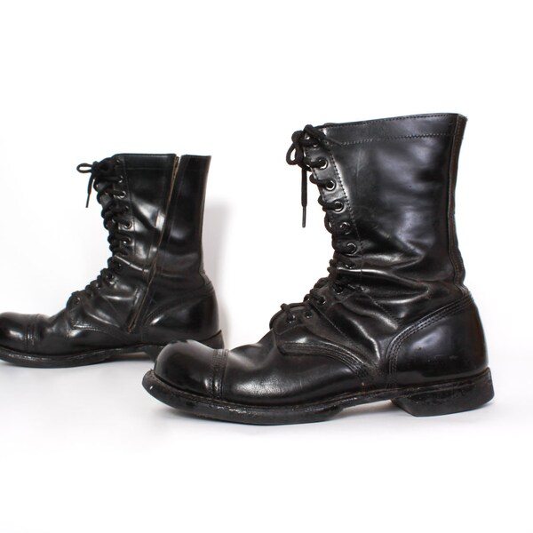 Vintage CORCORAN Jump BOOTS / 1980s Black Leather Men's Paratrooper Combat Military Size Zip Boots 11