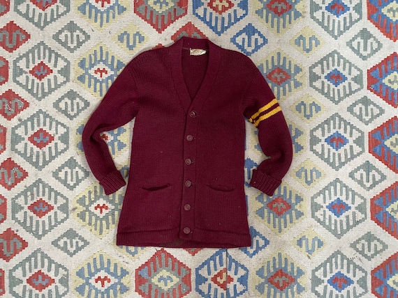 Vintage 40s Varsity Sweater / 1940s Burgundy Wool